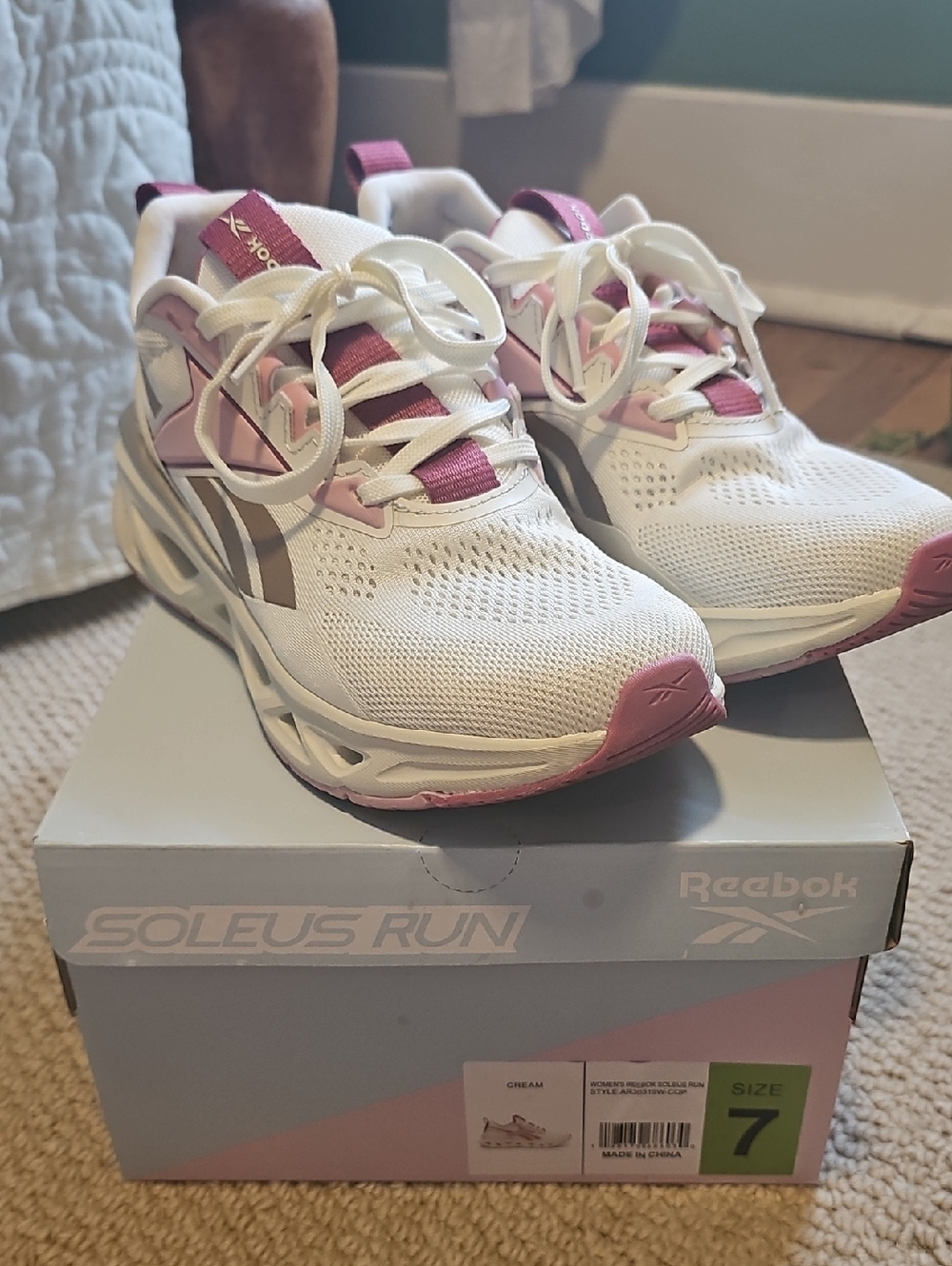 Reebok Women's Soleus Run Cream & Pink Athletic Running Shoes